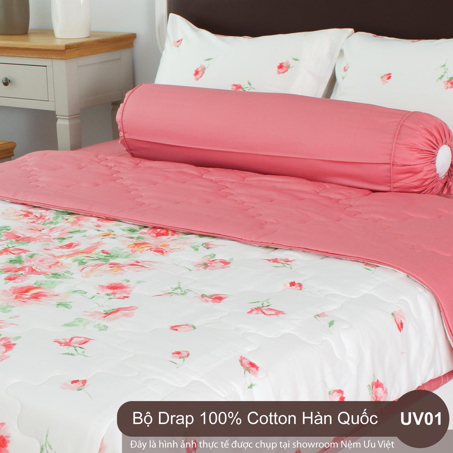 Bộ chăn drap 100% cotton Hàn Quốc UV01 (1m8x2m0)