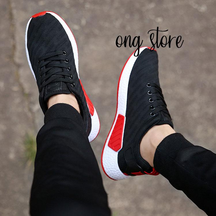 Giày thể thao nam giày sneaker nam gân đen đế đỏ
