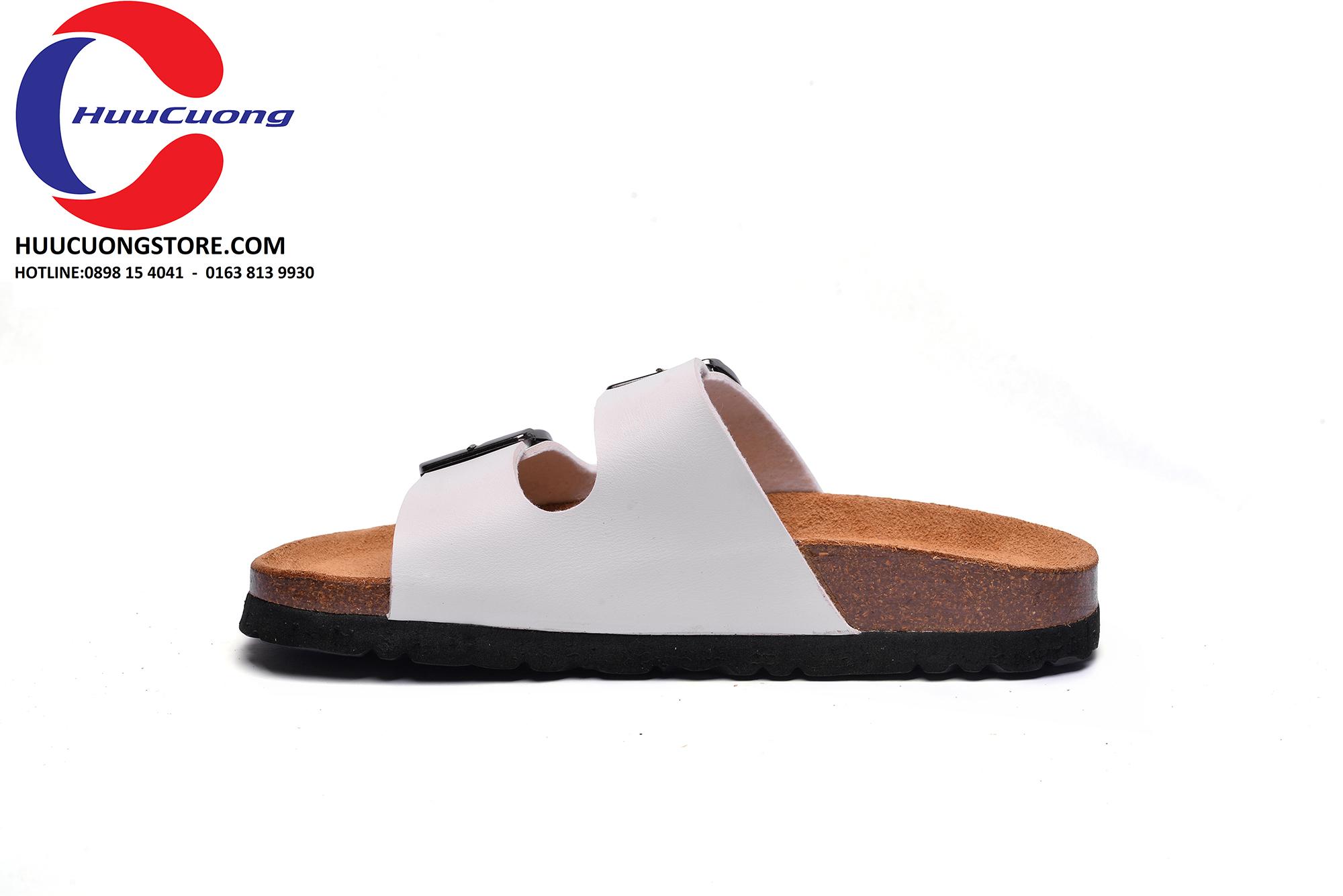 Dép sandal 2 khóa trắng nam nữ đế trấu