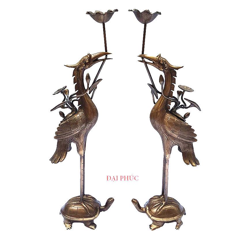 Đôi hạc thờ số 4 cao 60 cm màu đồng cổ