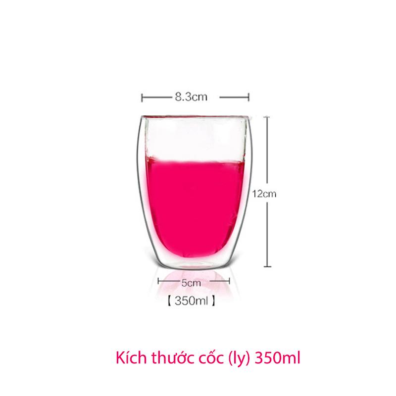 Cốc (ly) thủy tinh 2 lớp giữ nhiệt uống trà và cafe 350ml