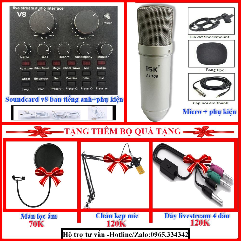 Micro Thu Âm AT100, Mic thu âm có dây, Độ Nhạy Cao Nâng Tone, Mic Thu Âm Livestream, Sound Card K300 Có Auto Tune chuyên nghiệp