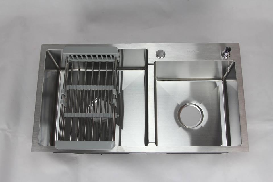 Chậu rửa bát hai hố lệch Pieno inox sus304 kích thước 78x43