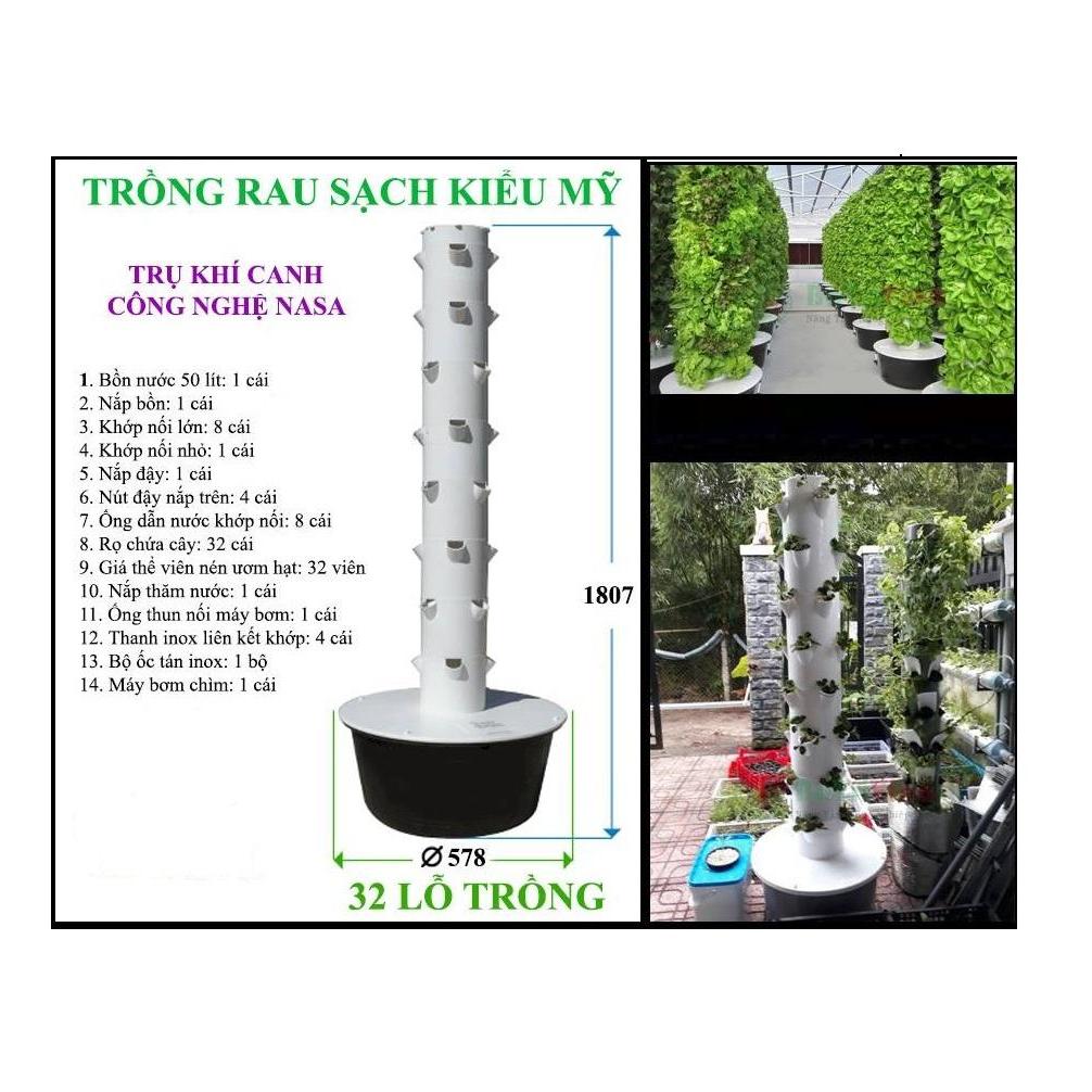 Giàn trồng thủy canh 360 độ ( 32 Hộc) + Tặng dung dịch rau Lá