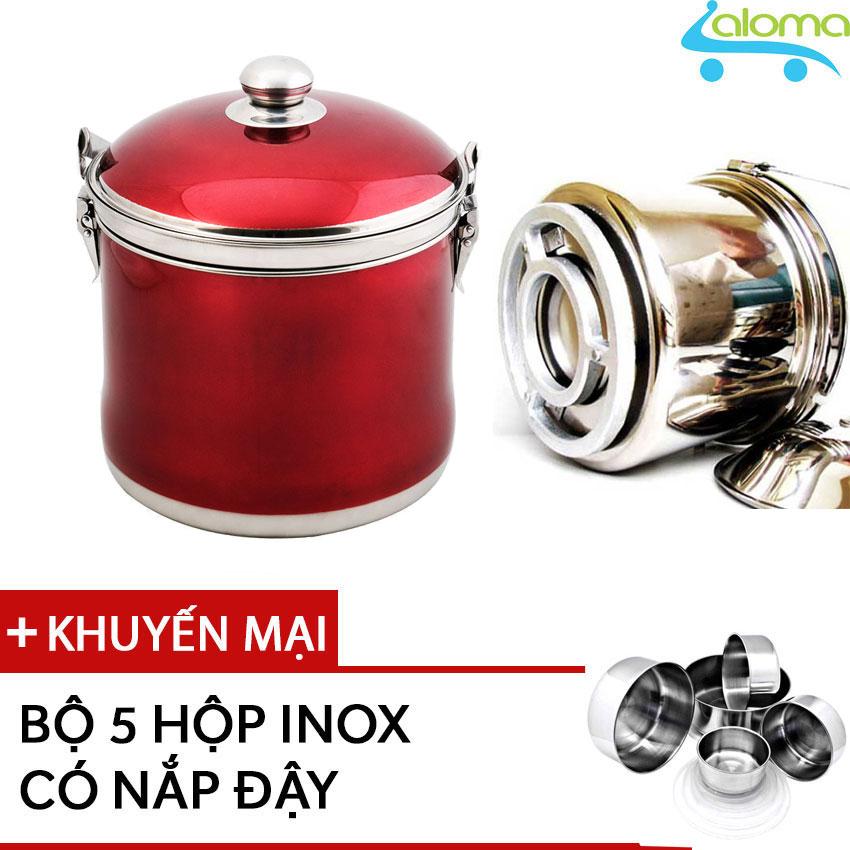 Nồi ủ nhiệt đế gang 6L hầm xương hầm gà nấu cháo Việt Nam tặng bộ hộp inox