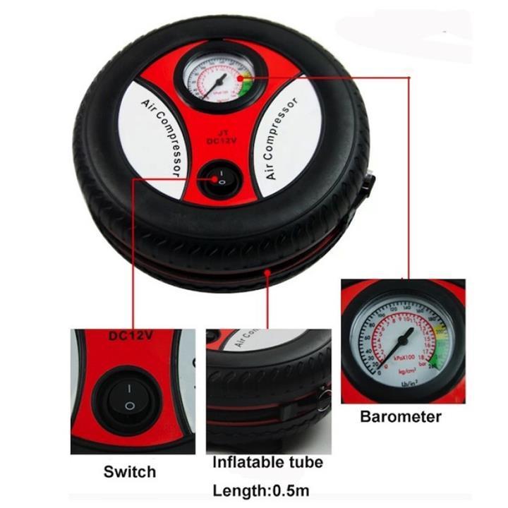 [HCM]Máy bơm lốp xe máy xe hơi hình tròn có đồng hồ đo 12v