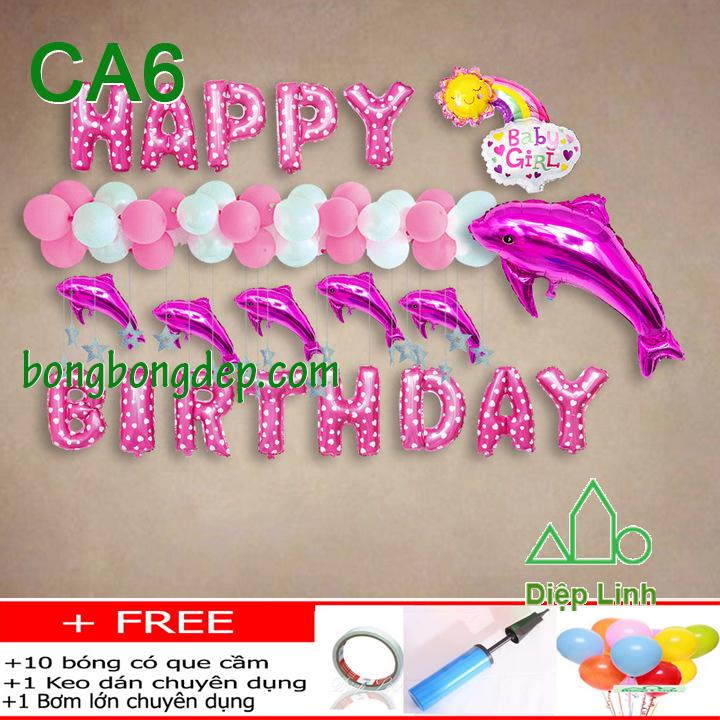 Set bóng đầy đủ phụ kiện trang trí sinh nhật thôi nôi đầy tháng chủ đề Cá
