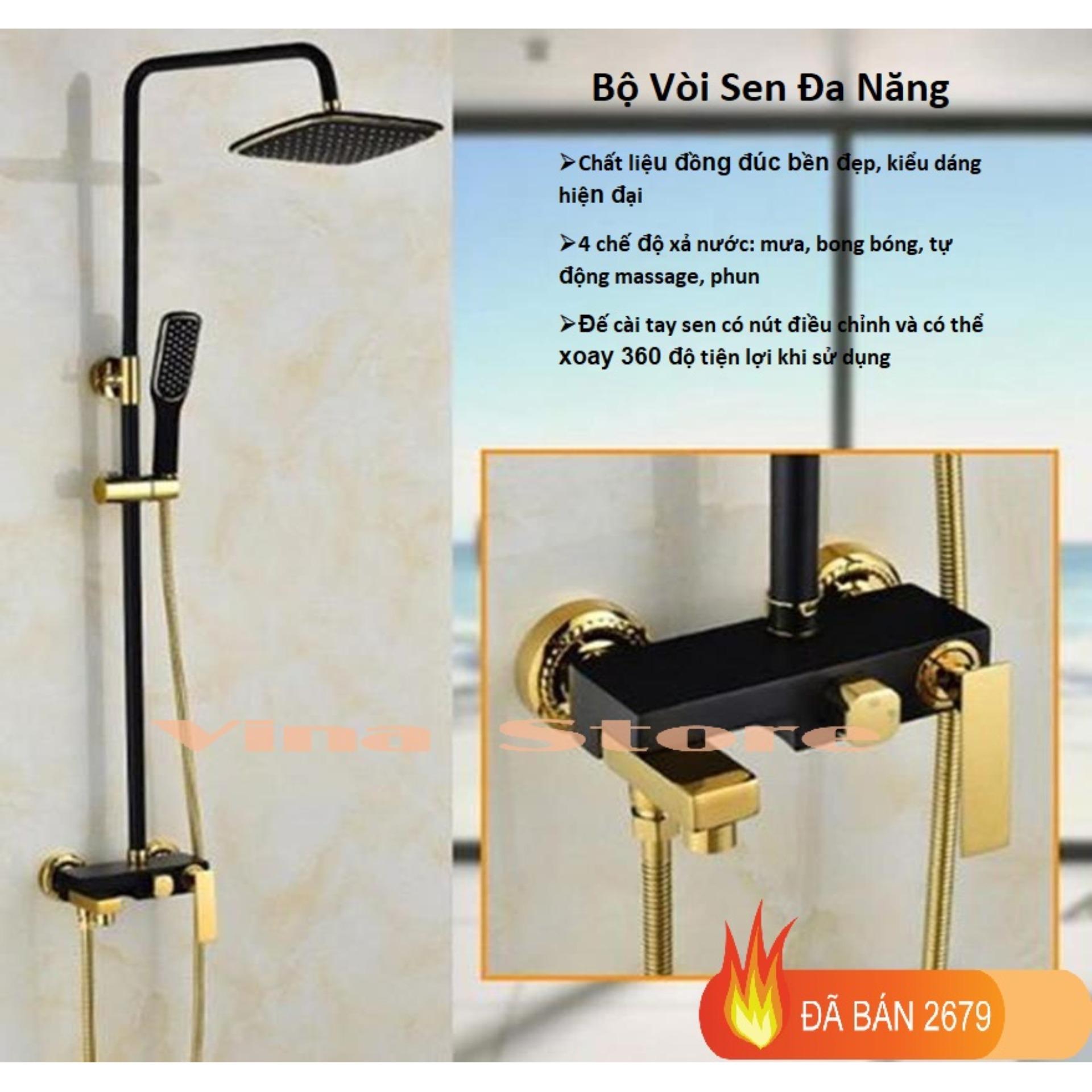 Vòi Sen Cây Nóng LạnhBộ Vòi Sen Đứng 4 Trong 1 Loại Van Xoáy, Chất Liệu Đồng Đúc Cao Cấp, Tia Nước Mạnh Với 4 Chế Độ Massage Cơ Thể