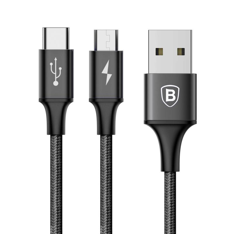 Cáp sạc 2 đầu (Micro USB + Type C) 3A - Hiệu basus
