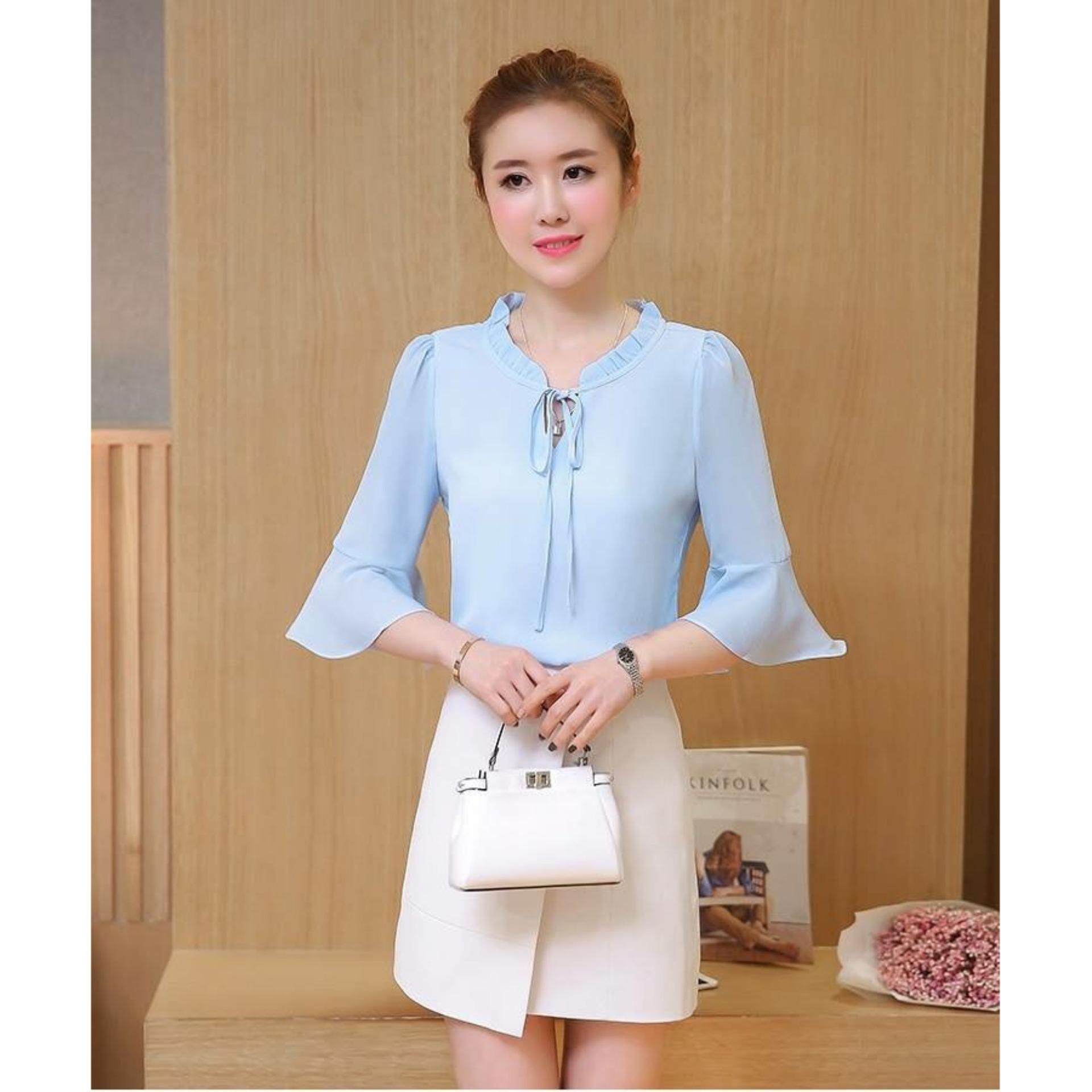 [HCM]Aó công sở cổ nhún cột nơ đủ màu