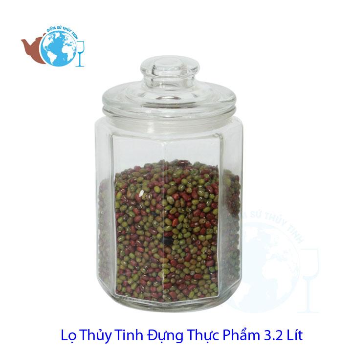 Lọ đựng gia vị thủy tinh lục giác 3.2 lít nắp thủy tinh