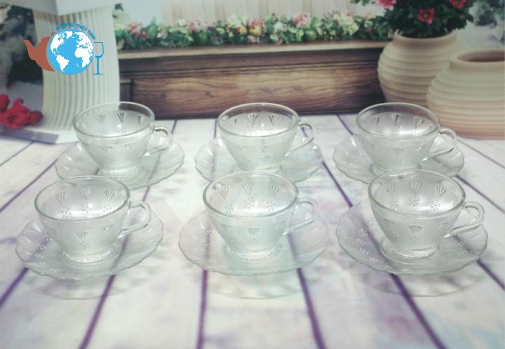 [HCM]Bộ 6 Tách Trà Có Dĩa Thuỷ Tinh Deli SK gồm 6 ly và 6 dĩa