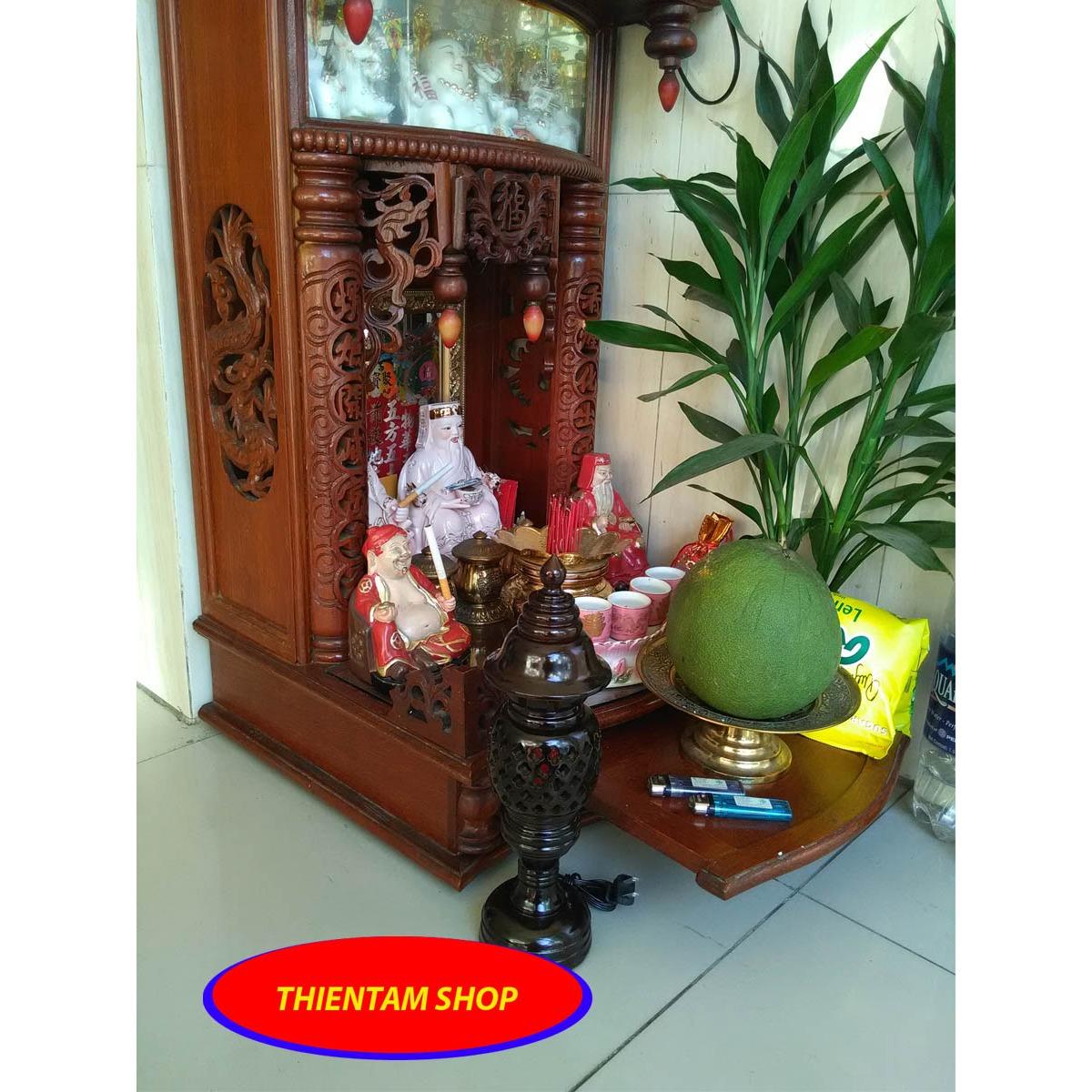 [HCM]Đèn trưng bàn thờ gỗ muồng màu đen đơn (DTDE34D) (1 đèn)