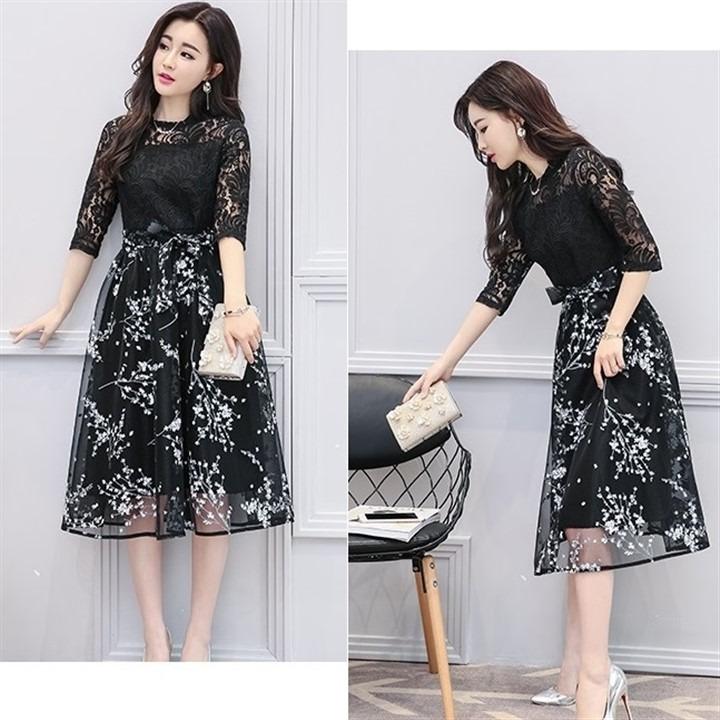 Đầm Ren Hoa Phối Nơ - New Thoi Trang