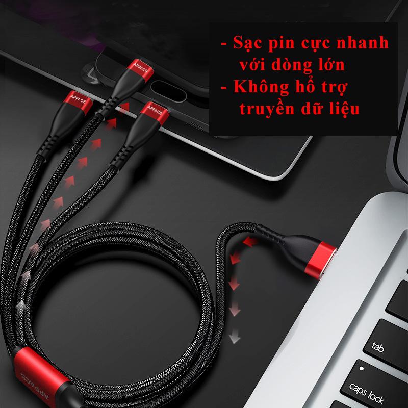 [HCM]Cáp sạc 3 đầu chính hãng APPACS iphone lightning micro USB USB Type C