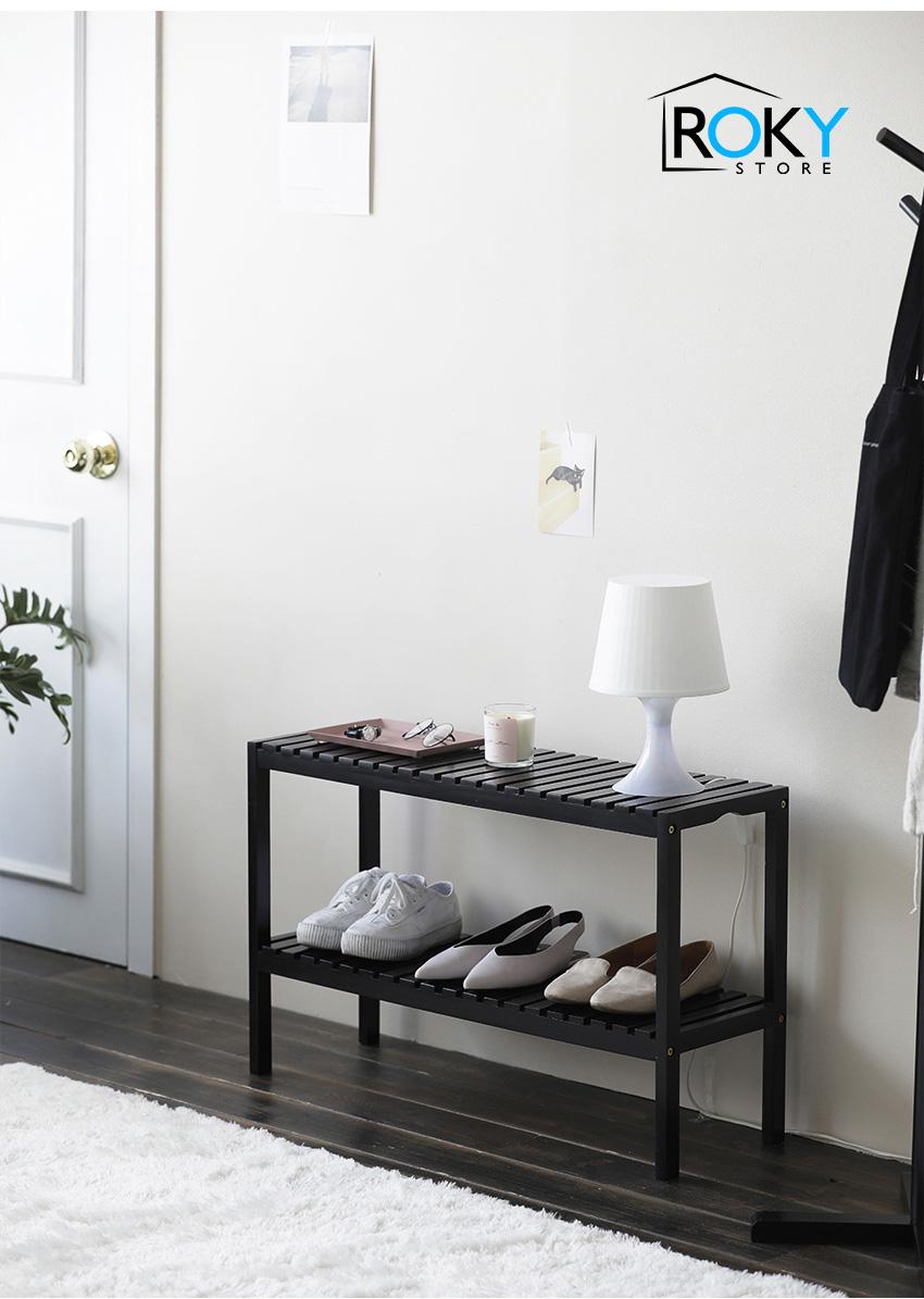 KỆ GIÀY 2 TẦNG SIZE M MÀU ĐEN - BENCH 2F SIZE M BLACK -수납선반장 화이트 우드