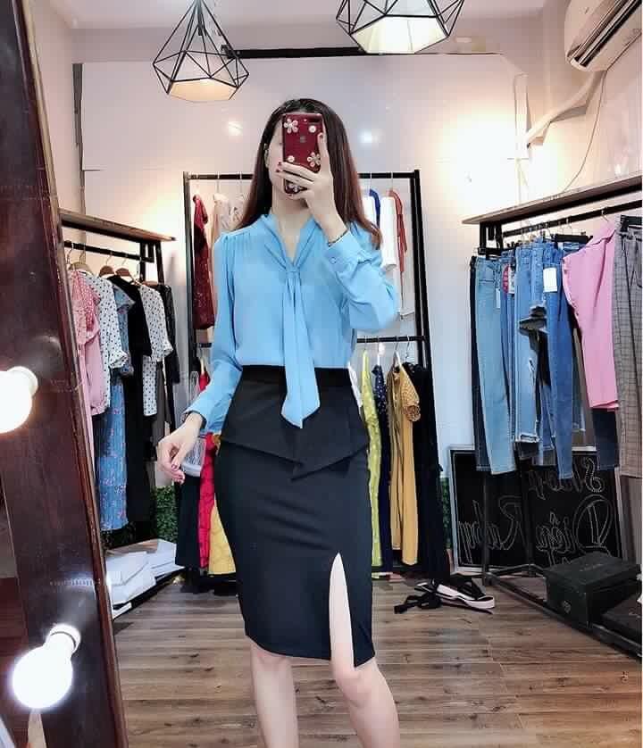 [HCM]Áo Sơ Mi Cổ Thắt Cách Điệu