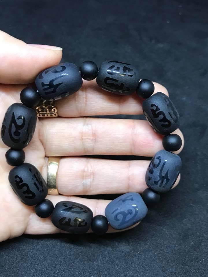 [HCM]VÒNG TAY ĐÁ MÃ NÃO ĐEN NHÁM MAY MẮN-14LY
