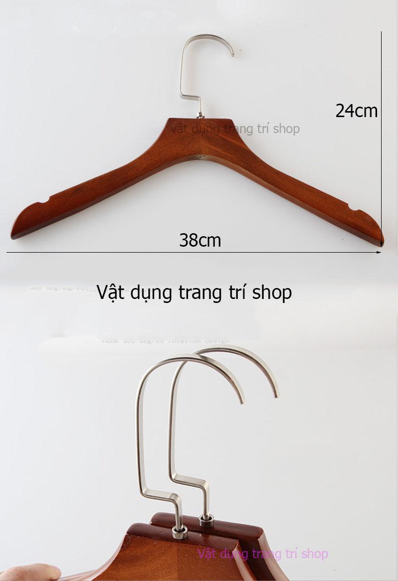 Móc gỗ nâu vai trơn 38cm ( Bộ 10 móc )