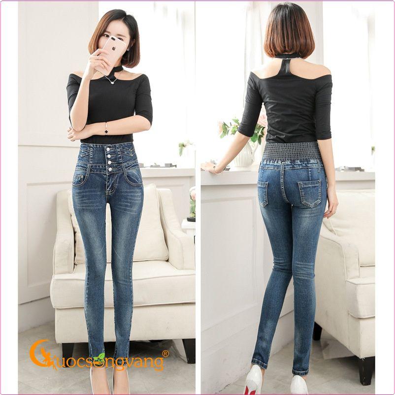 Quần jean nữ lưng cao quần jean lưng thun co giãn GLQ025 bốn nút