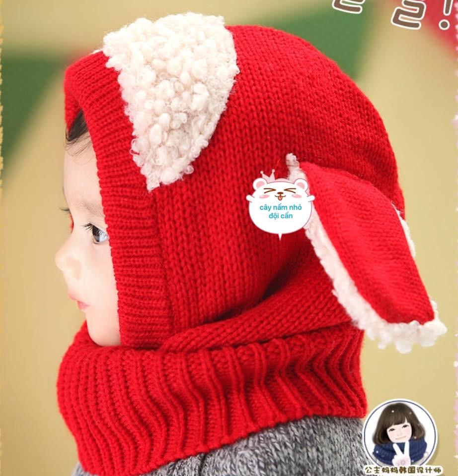set mũ kèm khăn len tai cừu cho bé-bé 6 tháng-4 tuổi
