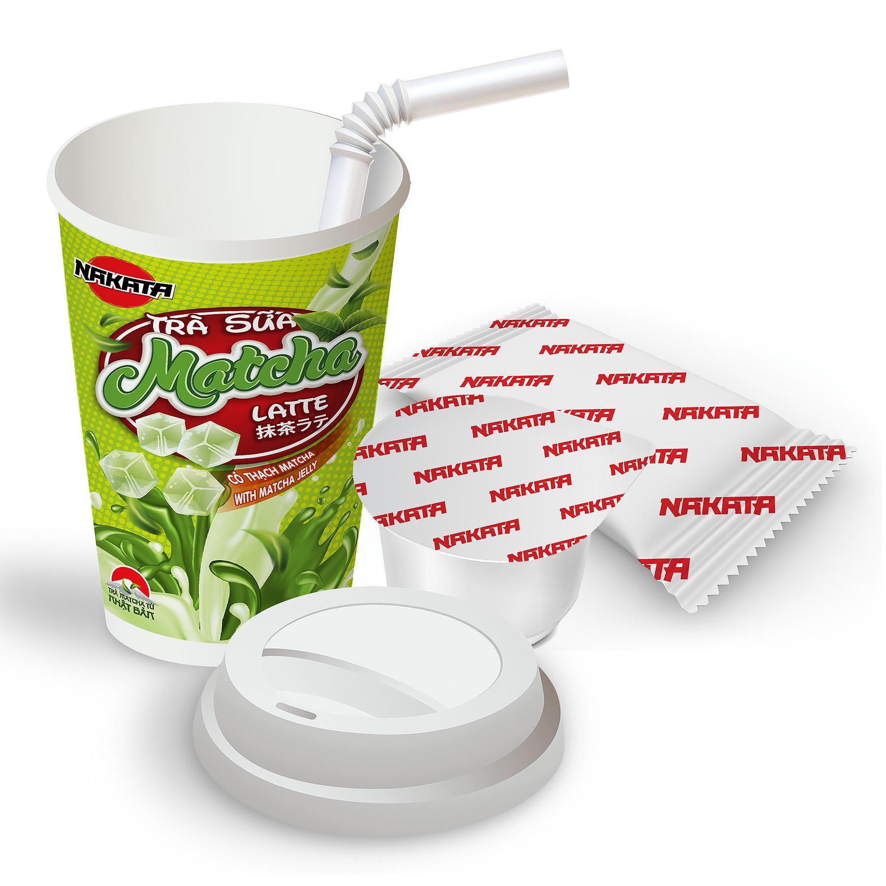 Lốc 3 ly trà sữa matcha có thạch hiệu Nakata
