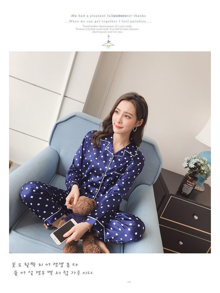 [HCM]Bộ Đồ Mặc Nhà Pijama Phi Lụa Họa Tiết Chấm Bi CDANP15