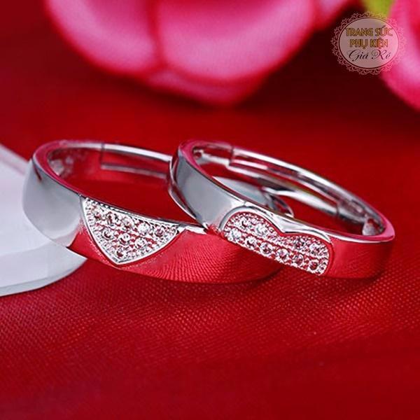 [HCM]Nhẫn đôi nam nữ hình nửa trái tim ghép NC01