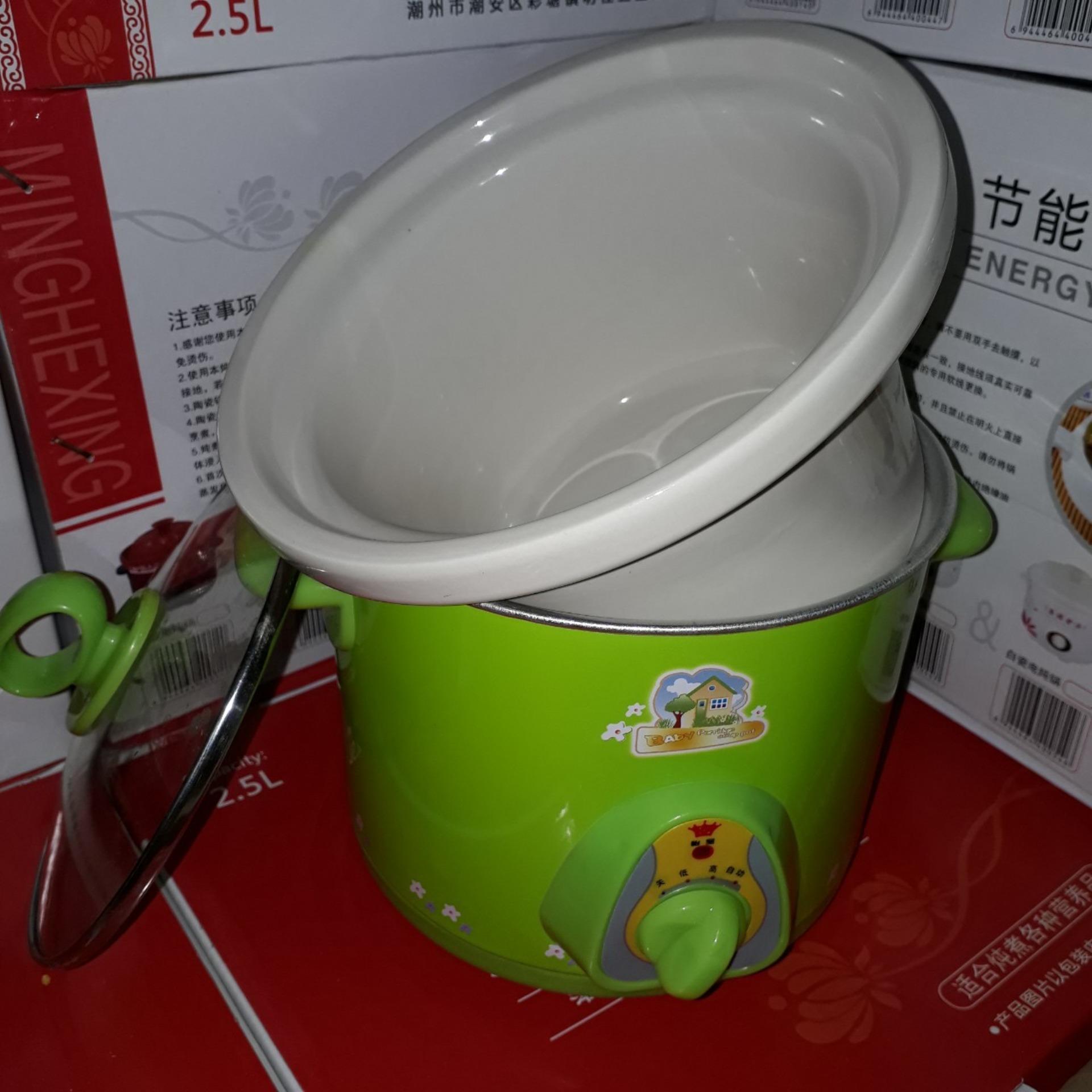 Nồi hầm chậm - Nồi điện kho cá, nấu cháo sứ nắp thủy tinh 1,5 lit ( xanh)