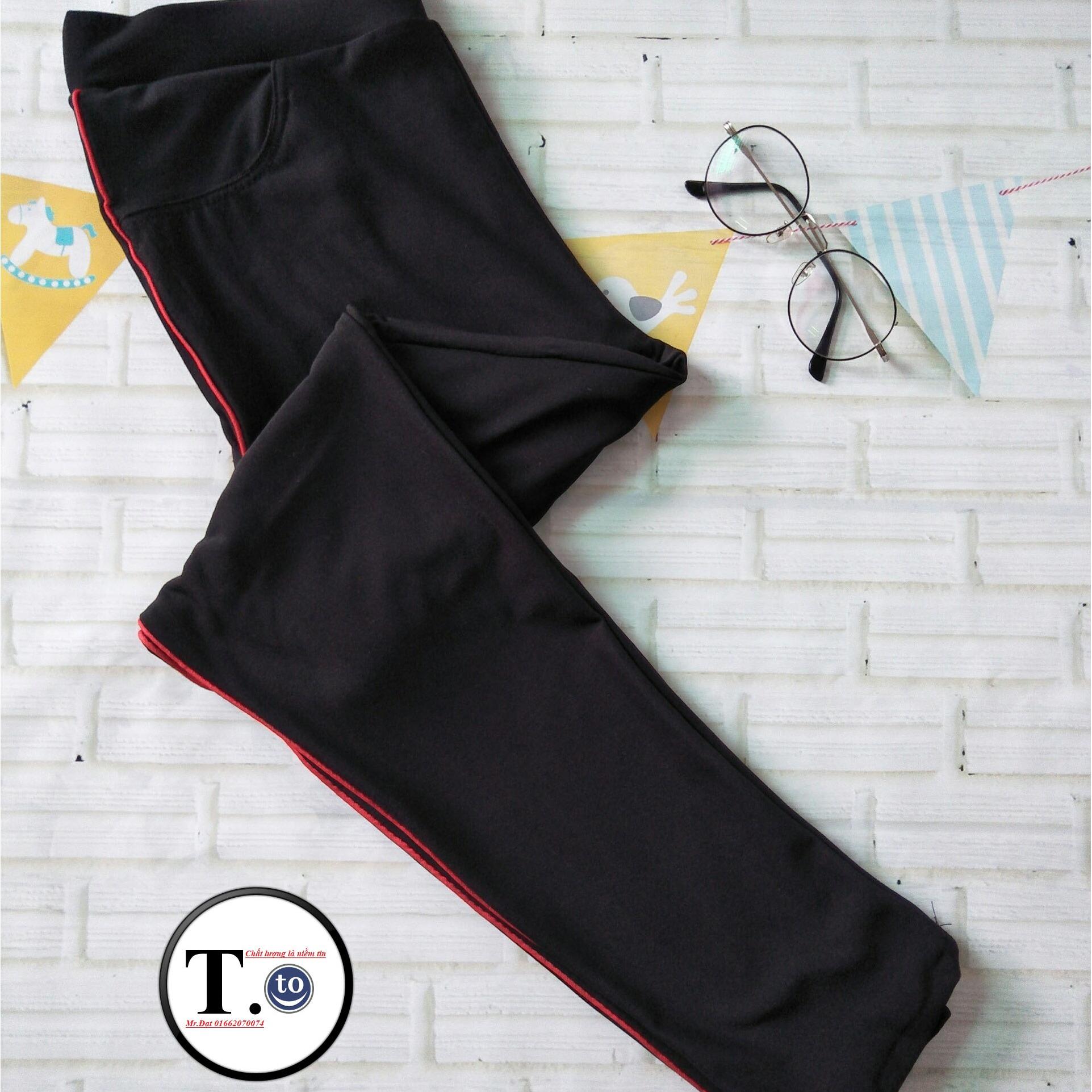 [HCM]Quần thun nữ - legging (Ôm body màu Đen Xám viền sọc đỏ)