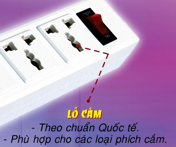 Ổ cắm điện đa năng Điện Quang ĐQ 003A-04 (6 lỗ 3 chấu) công suất 2500w, tự ngắt khi quá tải, BH 12 tháng