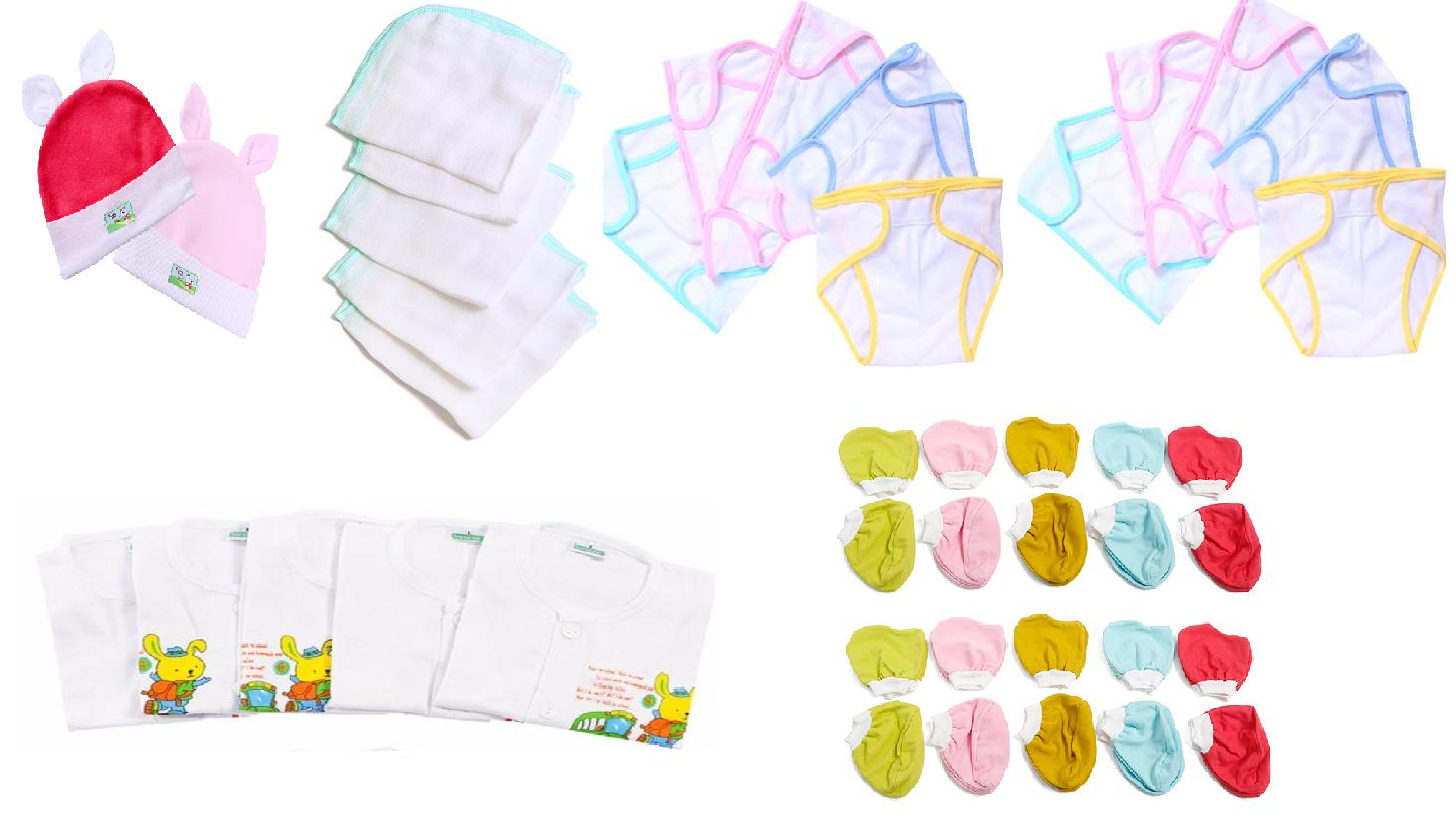 [HCM] Bộ 42 Món Đồ Dùng Dành Cho Bé Sơ Sinh Cao Cấp ( 5 áo Nút giữa trắng dài tay + 5 khăn + 10 tã dán + 10 cặp bao tay + 10 cặp bao chân + 2 nón)