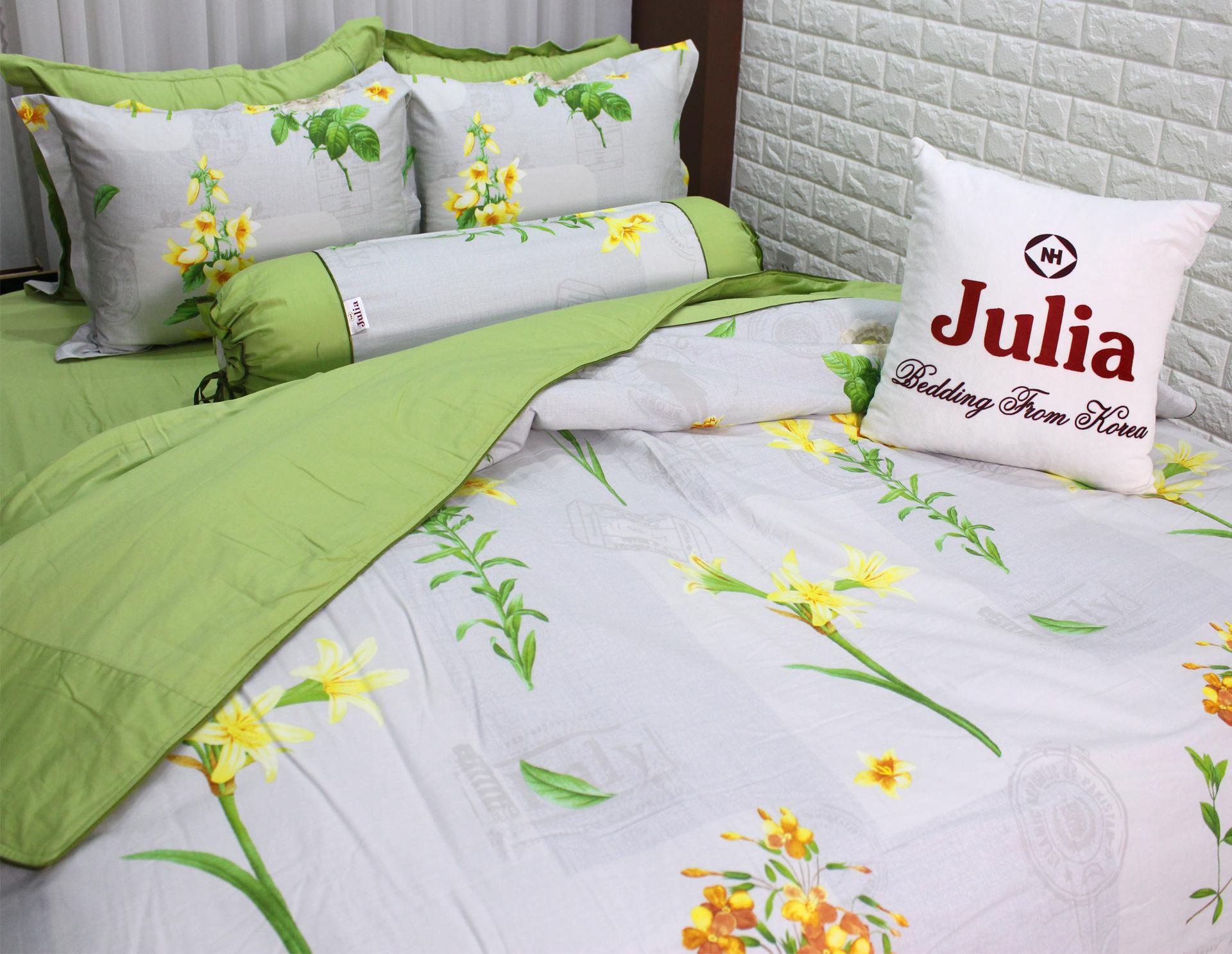 Bộ chăn ga gối 100% cotton satin màu trơn Hàn Quốc Julia J5 (bộ 5 món có chăn chần gòn)