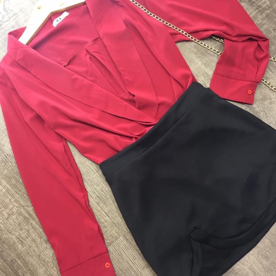Set áo đắp chéo và chân váy