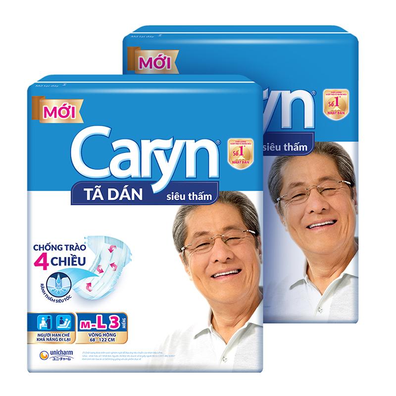 Bộ 2 gói Tã dán Caryn siêu thấm size ML 3 miếng [Bao bì thay đổi theo từng đợt nhập hàng]