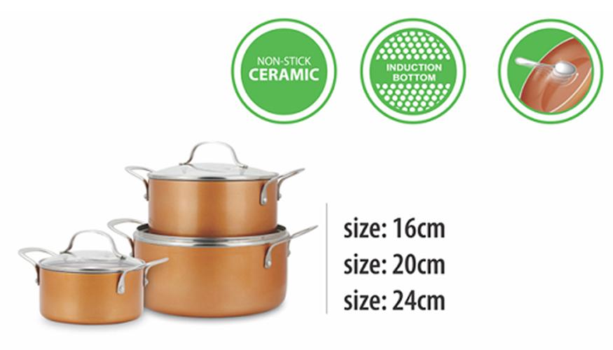 Bộ 3 nồi đáy từ chống dính ceramic size 16 - 20 - 24cm Elmich Royal Classic-2353700E