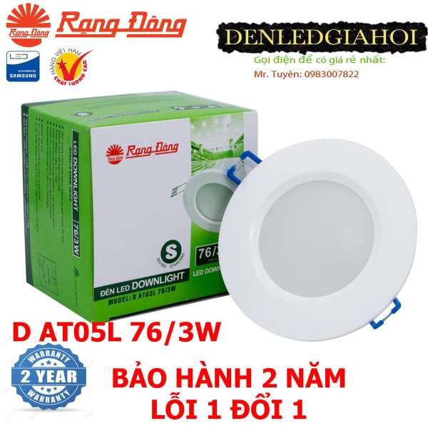 12 Đèn led âm trần 3W Rạng Đông , Model LED downlight D AT06L 76/3w