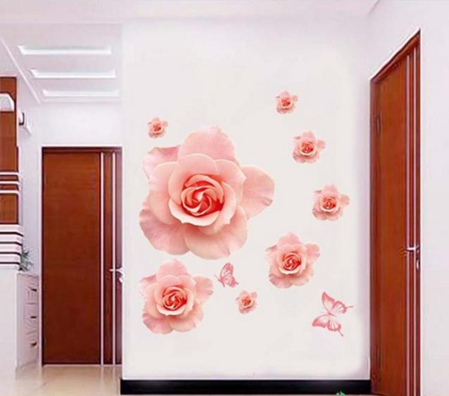 [HCM]DECAL DÁN TƯỜNG HOA HỒNG 3D