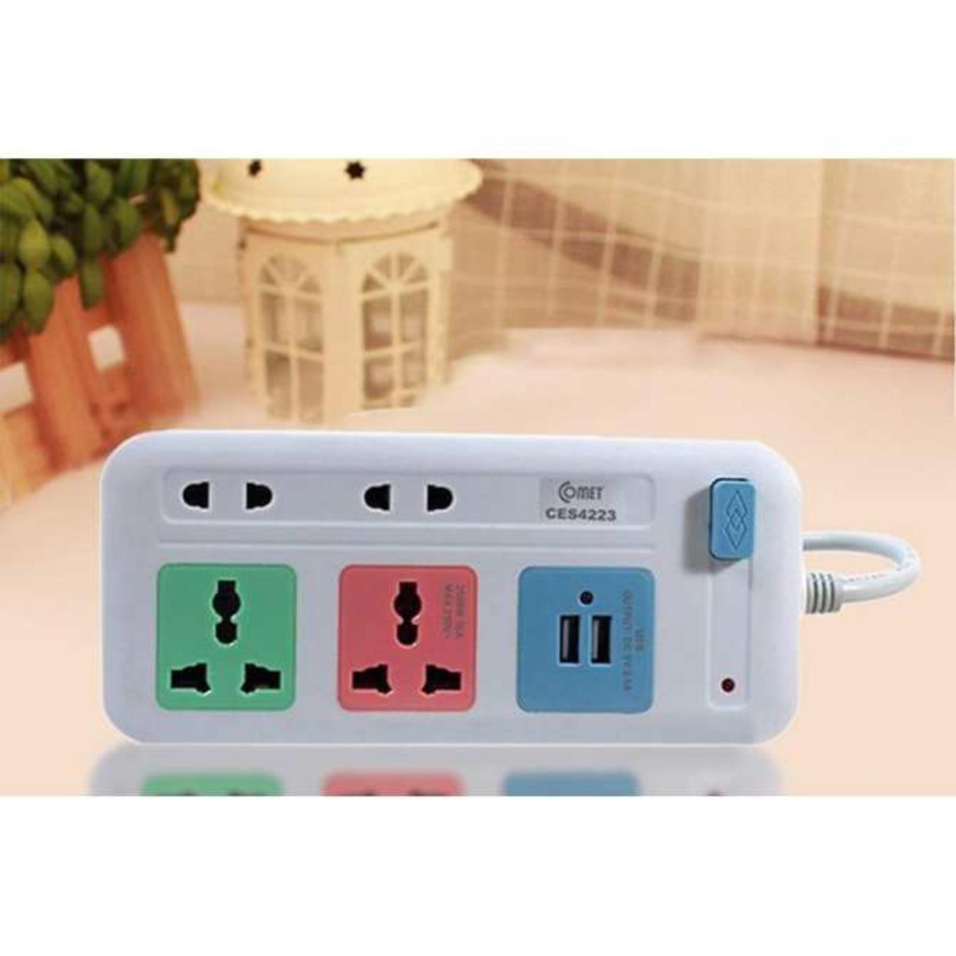 Ổ cắm Comet CES4223 (2 ổ đa năng, 2 ổ đơn, 2 ổ USB, dây 3m)