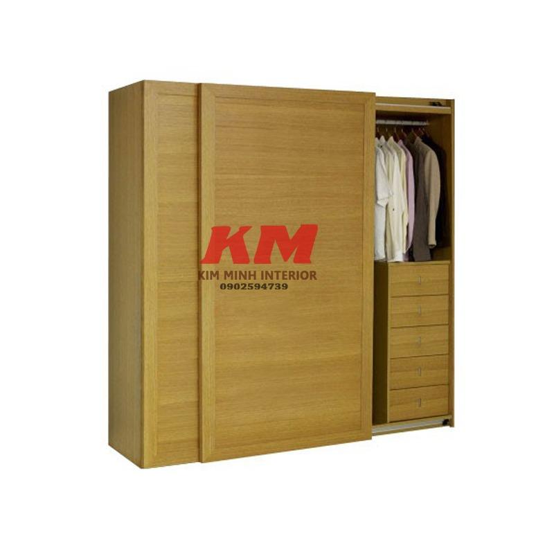 Tủ Quần Áo Cửa Lùa Gỗ MDF 1m6 Màu Vàng Sồi