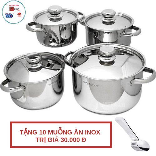 Bộ 4 nồi inox 304 cao cấp Karat Five Star FS08CK tặng 10 muỗng ăn inox