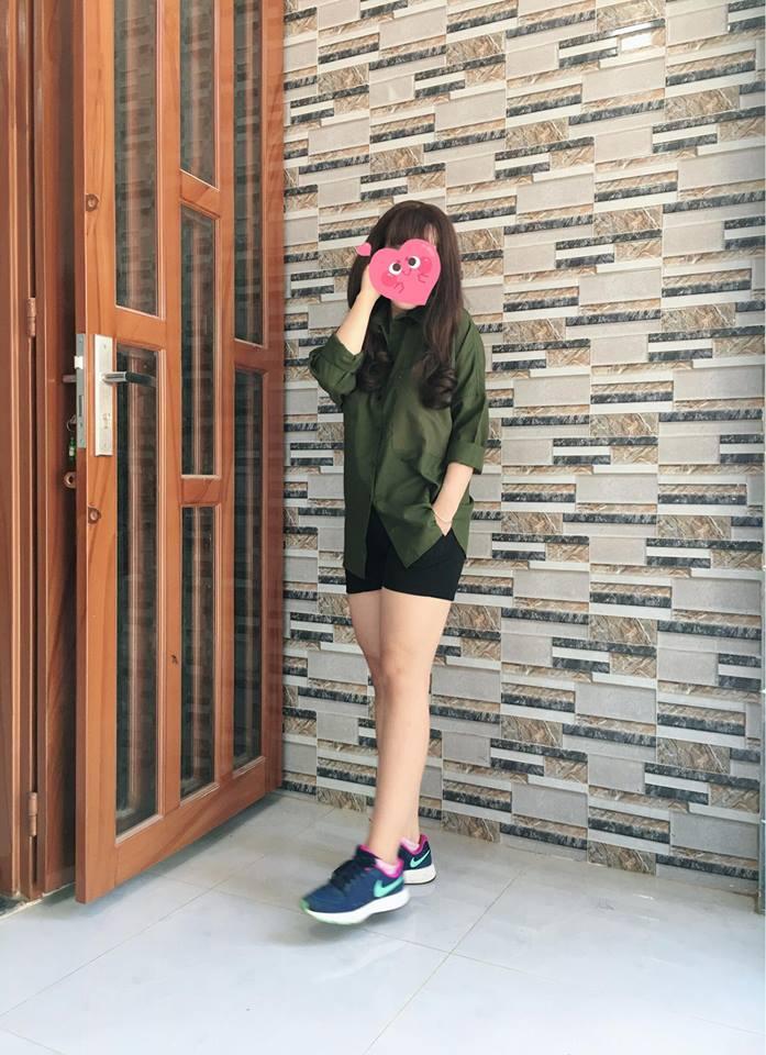 Áo Sơ mi oversize xanh rêu 2 túi.