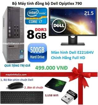 máy tính để bàn dell optiplex 990 sff + màn hình dell 19inch full-hd (core i7 2600, ram 8gb, ssd120gb) + quà tặng - hàng nhập khẩu