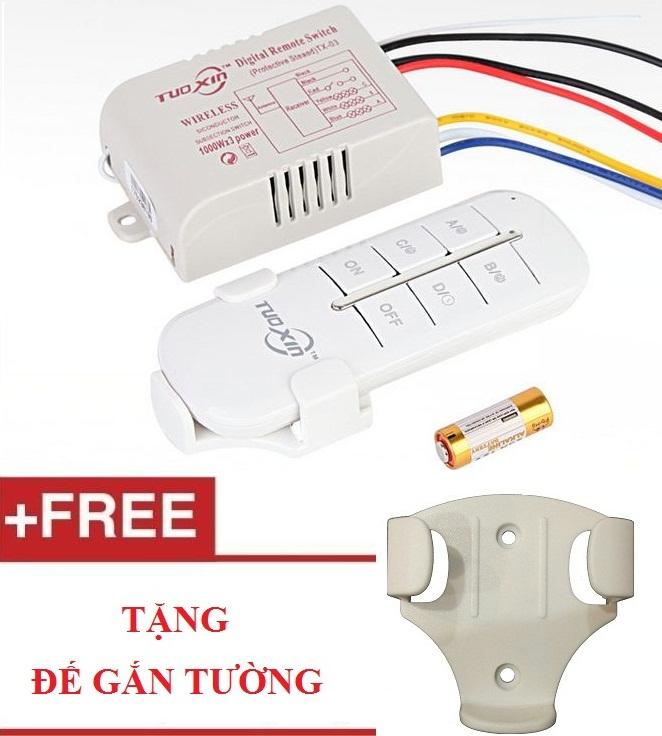 Bộ Điều Khiển Từ Xa Xuyên Tường Bật Tắt Thiết Bị Điện RF 4 Cổng TUOXIN, tặng Đế Treo Điều Khiển