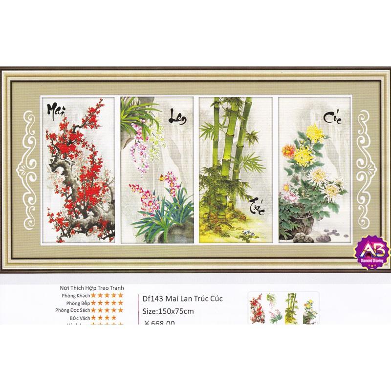Tranh Đính Đá Tứ Quý DF143- KT:  155X75 Cm