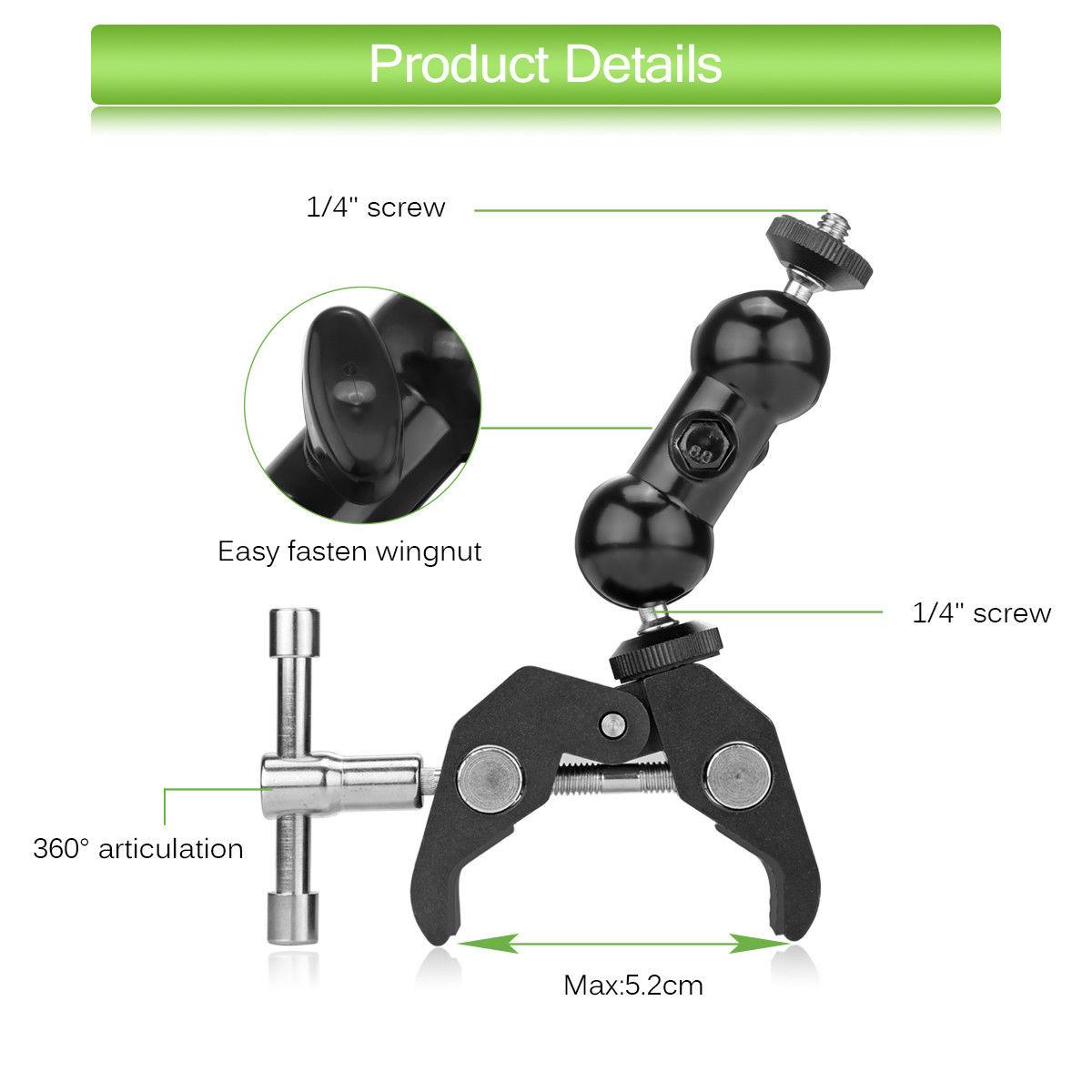 Magic arm mount mini xoay 360 độ và Kẹp ghi đông nhôm CNC siêu cứng gắn đèn Led Microphone