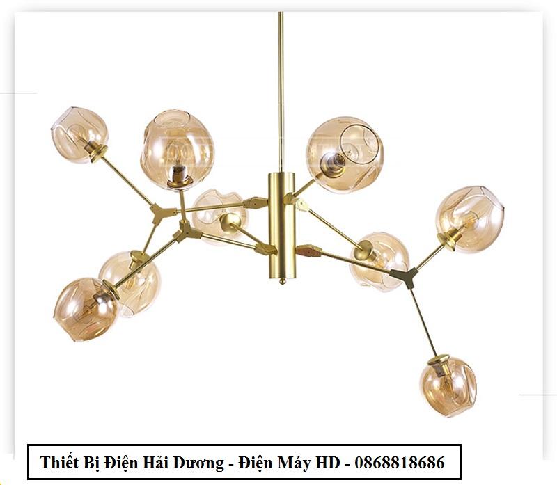 Đèn thả trần phân tử decor 9 bóng mạ xi vàng TN112