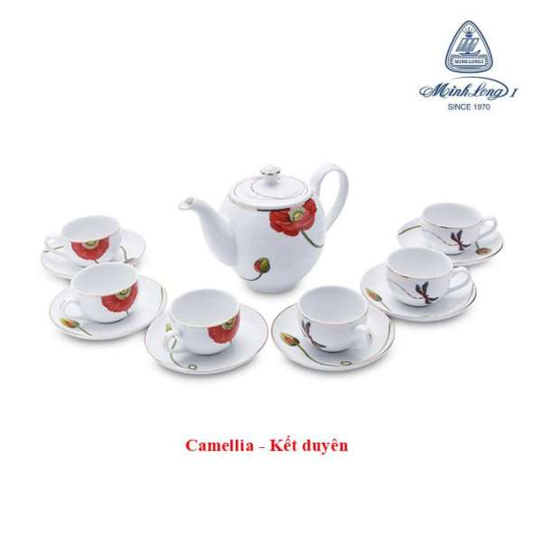 Bộ ẤM TRÀ GỐM SỨ MINH LONG CAMELLIA KẾT DUYÊN 0.8 L