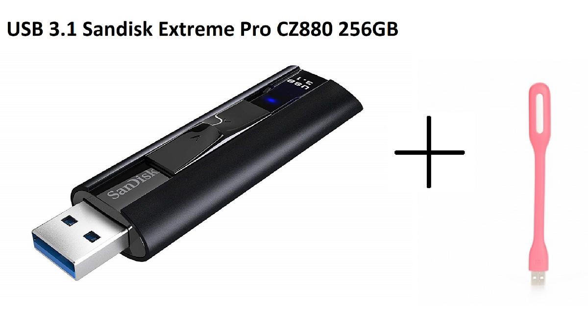 USB 3.1 Flash Drive Sandisk Extreme Pro CZ880 256GB + Đèn Led USB