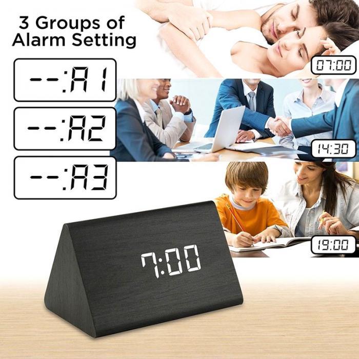 Đồng Hồ Gỗ Báo Thức (Wood LED Digital Desk Alarm) Xanh Dương